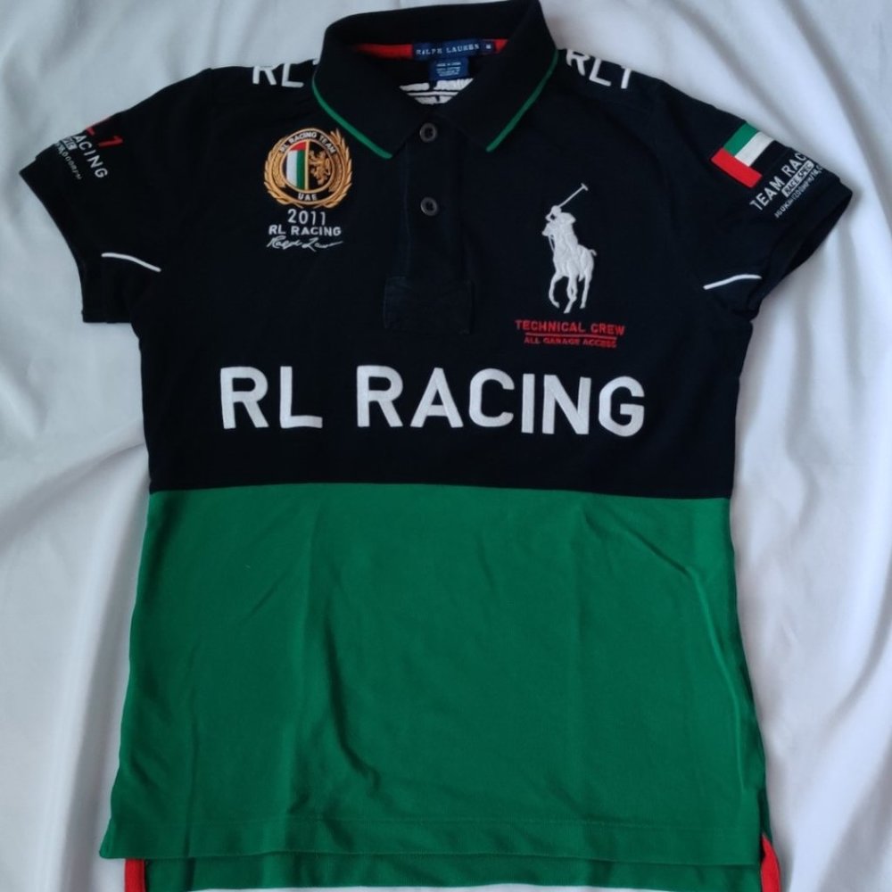 Ralph Lauren RL Racing Team Technical Crew UAE Women Polo Shirt Black Green Med